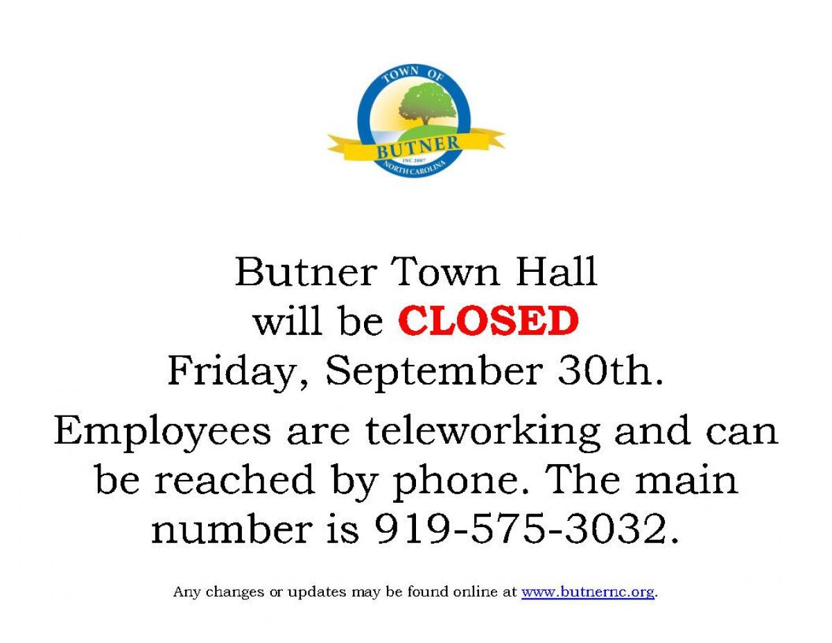 Town Hall Closed Friday, September 30, 2022